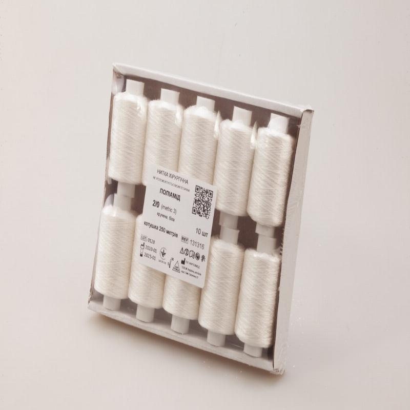 Нитка хірургічна стерильна, USP1 (М4), ПОЛІАМІД, кручена, біла, (1 котушка 130 метрів)